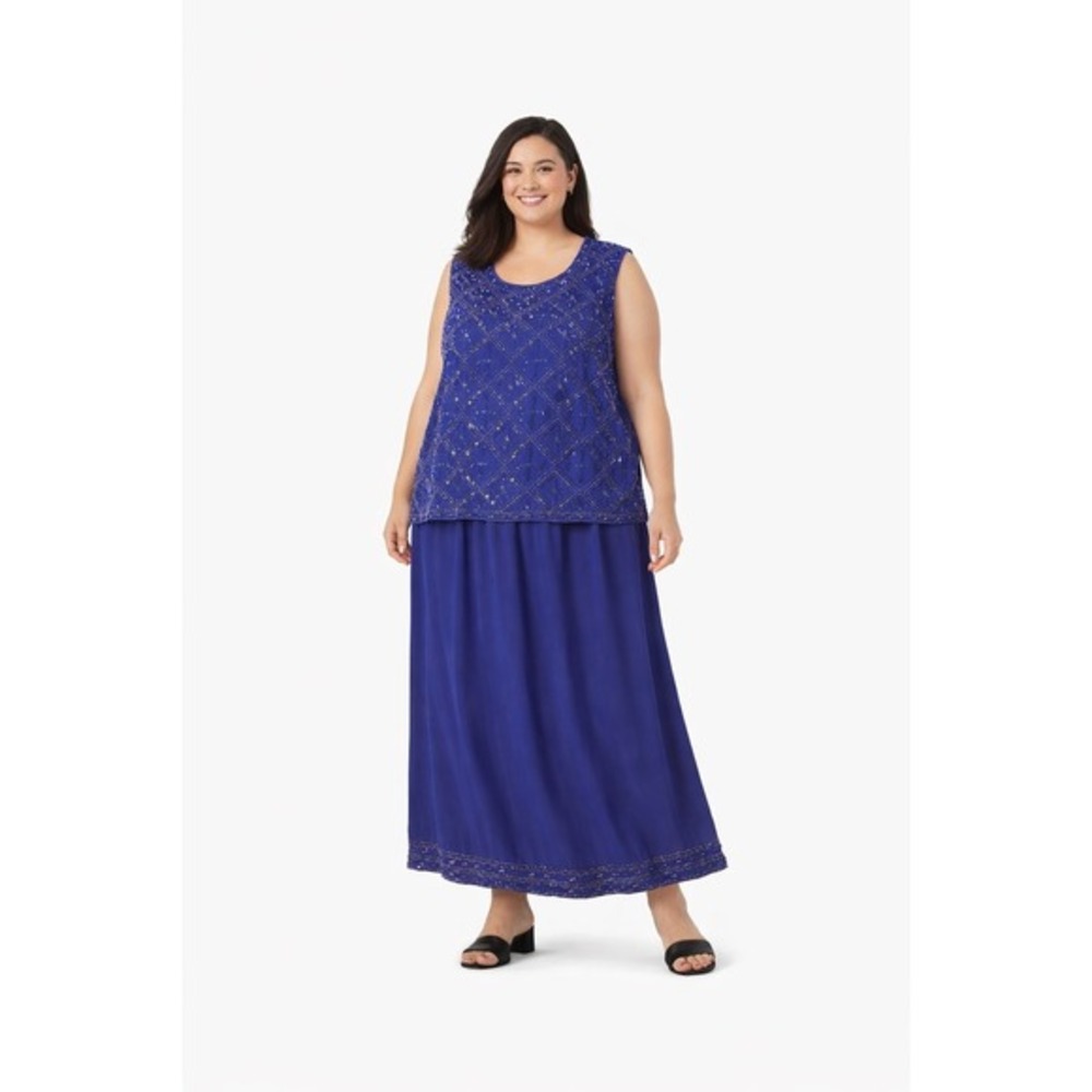 Gunit Fashions Royal Blue Beaded Diamond Embroidered Sleeveless Top‎ 22W 82-24